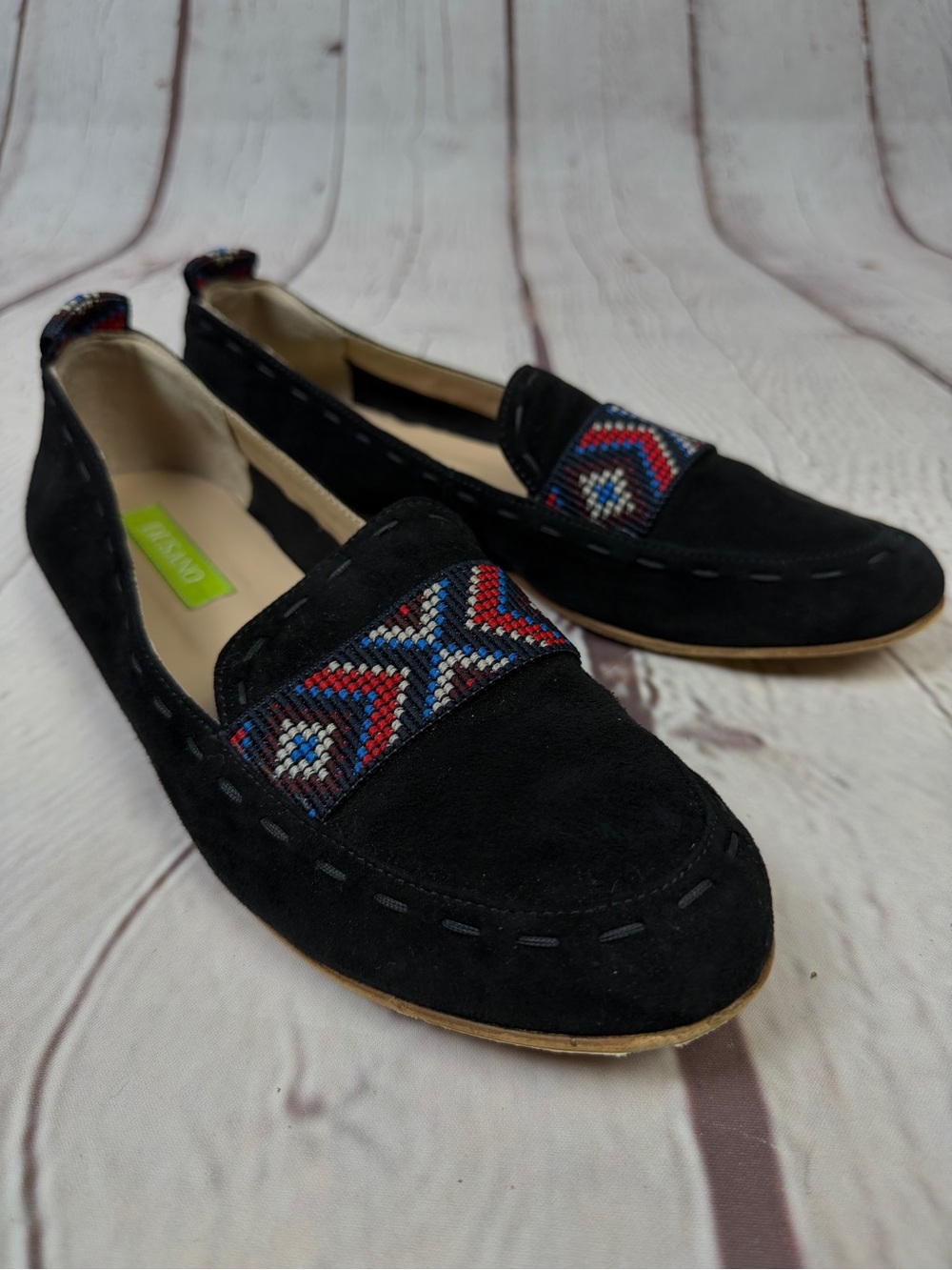 DUSANO black soft suede embroidered slip-on loafers, size 7.5 (EU 38) - Picture 9 of 11
